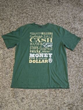 Men's Dark Green Graphic Cash-Print Short Sleeve Tee